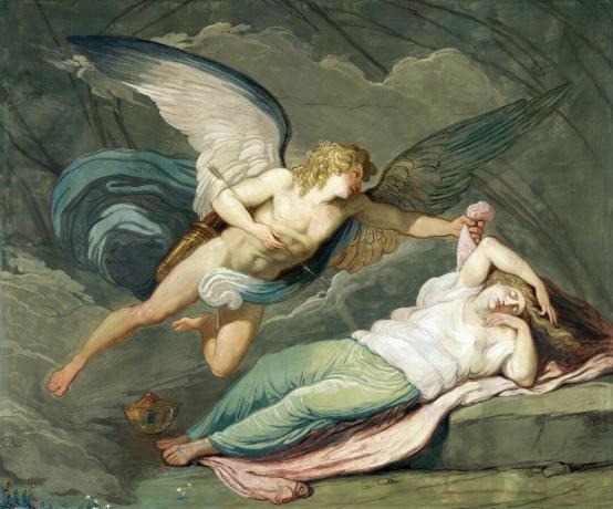 Scen från Myten om Cupido och Psyche, av Felice Giani, 1794, tempera väggmålning