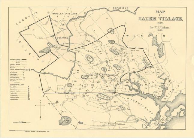 Salem Village Map från Upham