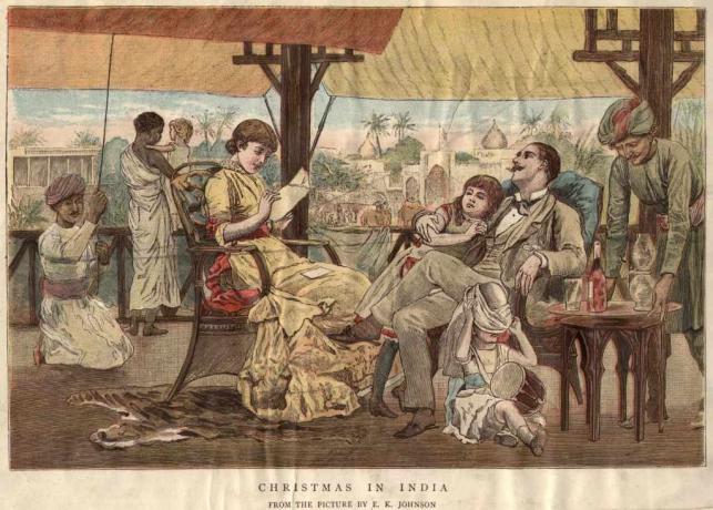 cirka 1900: En brittisk familj som firar jul i Indien.
