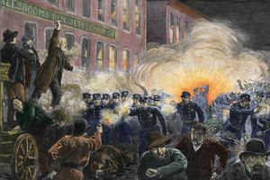 Färgillustration av 1886 Haymarket Square Riot