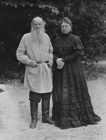 Foto av Leo Tolstoj och hans fru Sonya