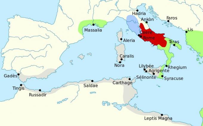 Karta som visar det västra Medelhavsområdet i 279 f.Kr.