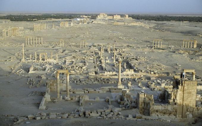 Resterna från den romerska civilisationen i Palmyra, Syrien, en UNESCO: s världsarvslista