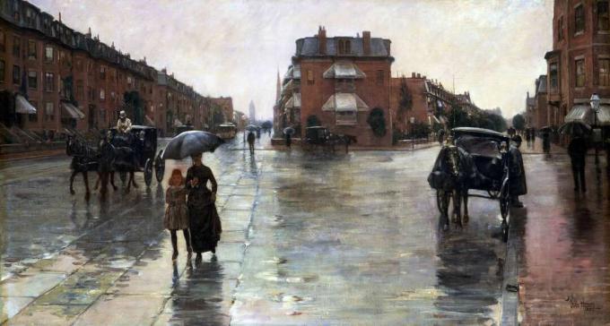 Childe Hassam en regnig dag i boston