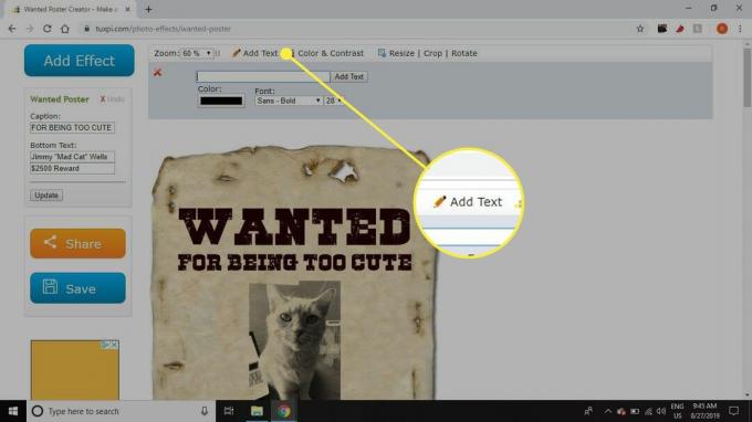 En skärmdump av Tuxpi med knappen Lägg till text markerad