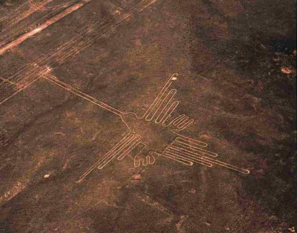 Flygfoto över kolibri Geoglyph, Nazca-linjer