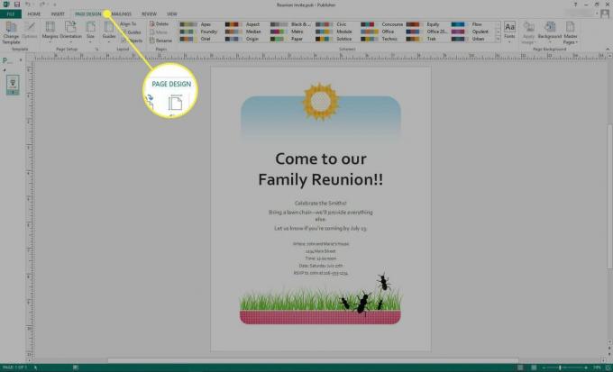 En skärmdump av Microsoft Publisher med fliken Page Design markerad
