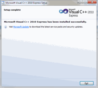 Visual C ++ 2010 Express har installerats