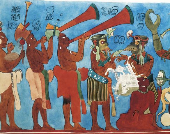 Bonampak Room 1 East Wall, Procession of Musicians (Lower Register) (rekonstruktion)