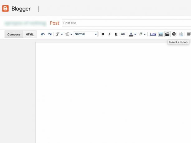 Blogger Skriv fönster med ikonen "Infoga en video"