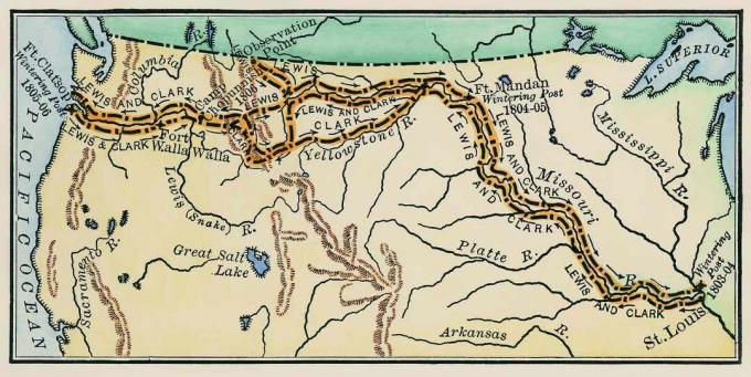 Karta över Lewis & Clark Expedition.