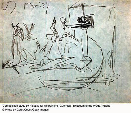 Picasso skiss för hans målning Guernica