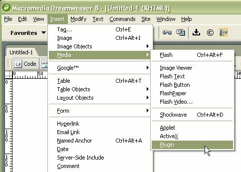 Skärmdump av hur du sätter i medieplugin Dreamweaver