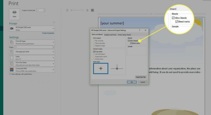 En skärmdump av fönstrets Advanced Output Settings-fönster med alternativet Bleeds markerat