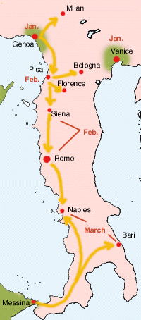 1348 Spredningen av den svarta döden genom Italien