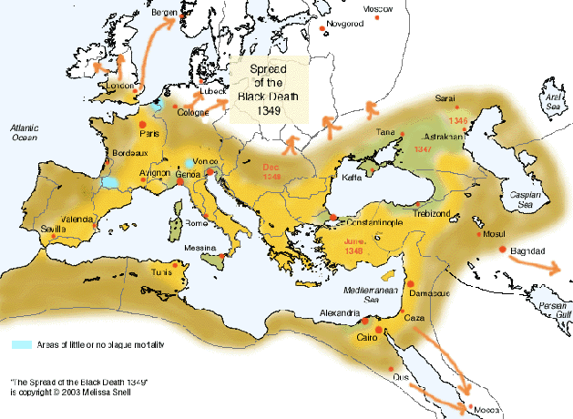 En långsammare ännu mer skrämmande progression Spread of the Black Death, 1349