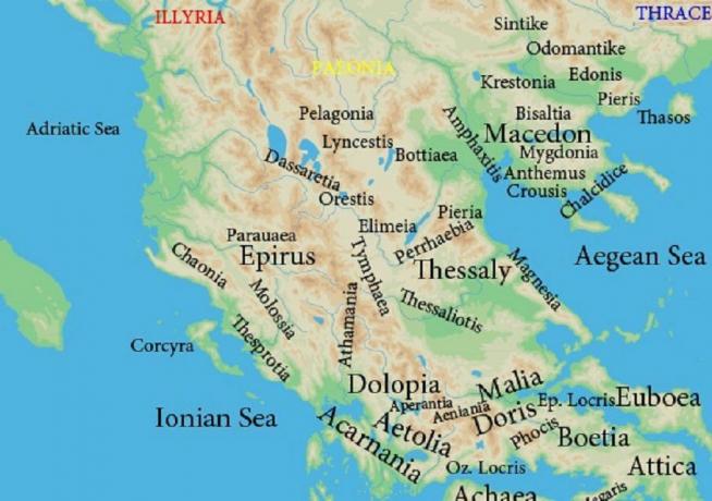 Karta över norra Grekland i forntida tider.