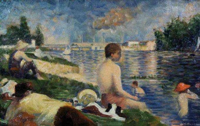 Slutstudie för badare på Asnieres av Georges Seurat