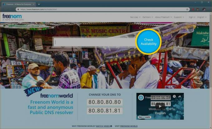 Alternativet Kontrollera tillgänglighet på Freenom.