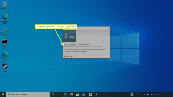 Java-bygg- och versionsinformation i Windows 10