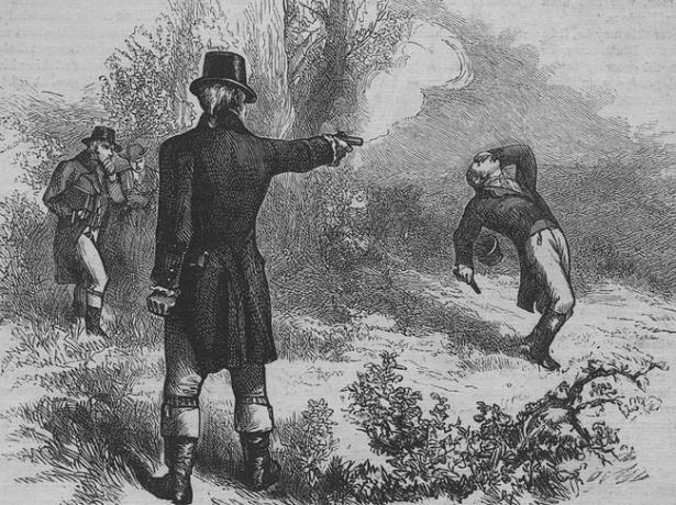Vicepresident Aaron Burr dödade tidigare finansministern Alexander Hamilton i en duell den 11 juli 1804.
