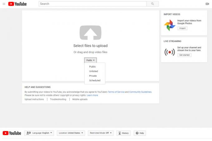 Skärmdump av YouTube-uppladdningssidan