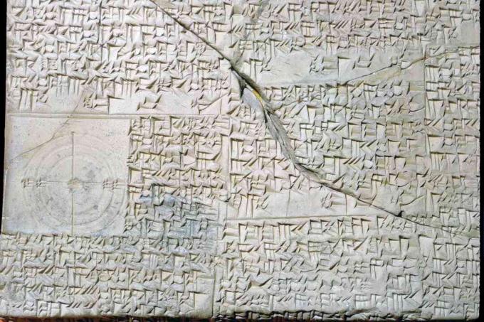 Cuneiform Babylonian lera tablett med geometriska problem.