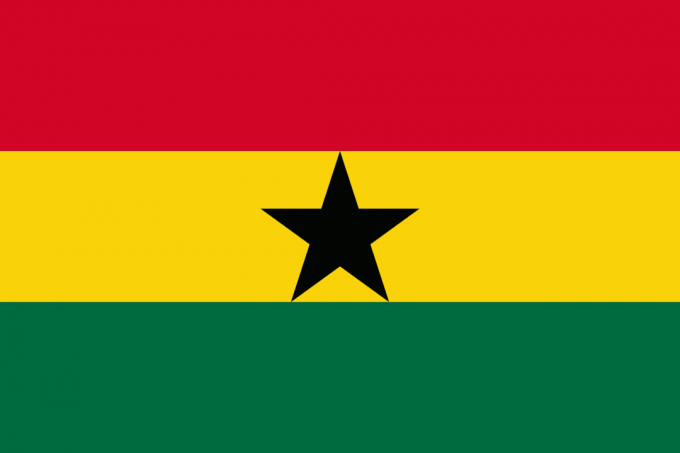 Ghana flagga med tjock röd, gul och grön rand och svart stjärna i mitten.