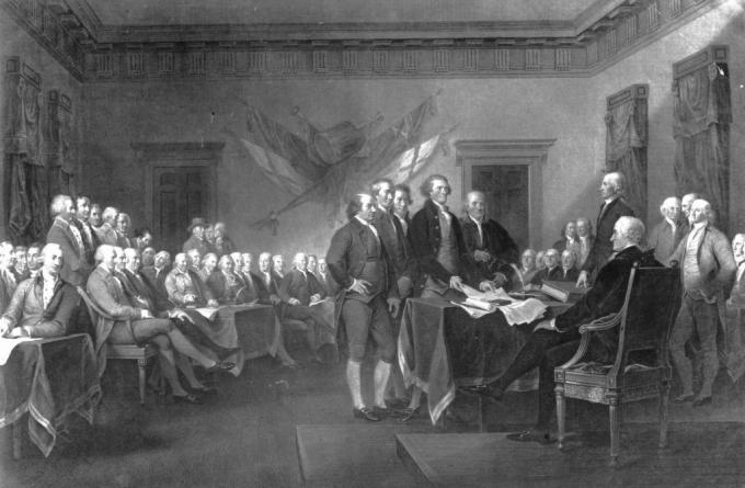 Den första kontinentala kongressen hålls i Carpenter's Hall, Philadelphia för att definiera amerikanska rättigheter och organisera en motståndsplan mot tvångsaktioner som infördes av det brittiska parlamentet som straff för Boston Tea Fest.