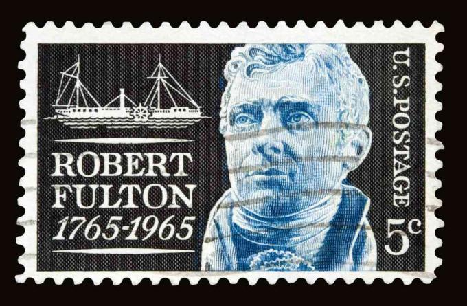 1965 utfärdade en amerikansk frimärke på 5 cent som visar den amerikanska ingenjören Robert Fulton