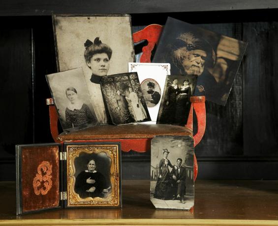 Tintypsamling av gamla familjefotografier