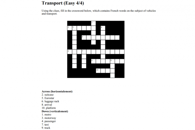Skärmdump av ett gratis franska korsord