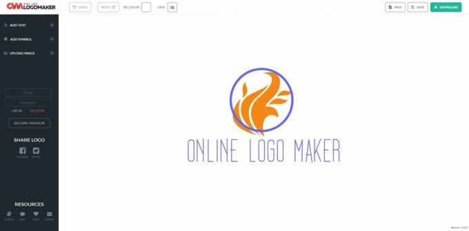 Skärmdump av Online Logo Maker-arbetsytan