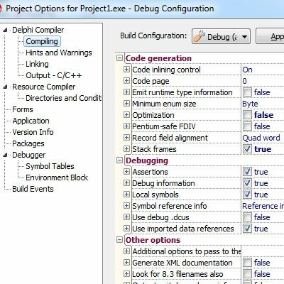 Debug Build-konfiguration i Delphi