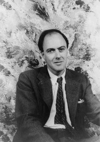 Porträtt av Roald Dahl, slips och jacka